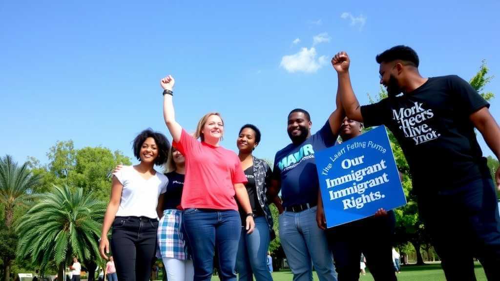 activists united in a park representing togetherness for immigrant justicejpeg
