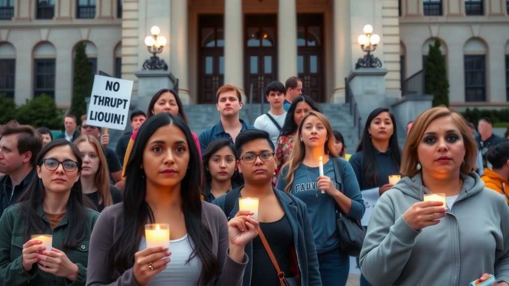 Miembros de la comunidad reunidos en una vigilia pacífica para defender los derechos de los inmigrantes frente a posibles deportaciones.