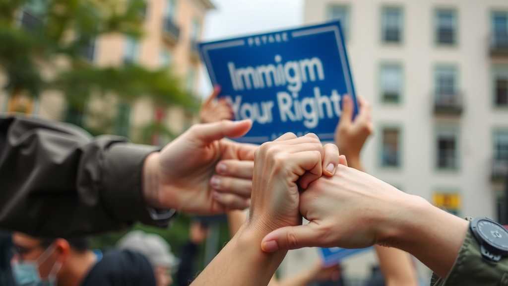 Zava Immigration Law Primer plano de manos en solidaridad por los derechos de los inmigrantes.