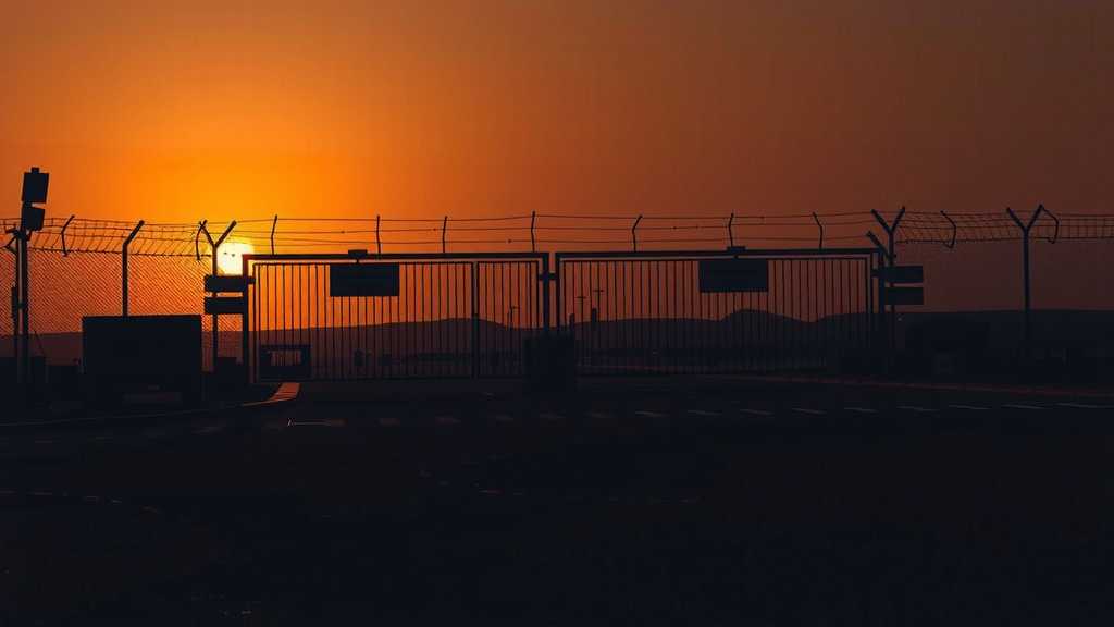 deserted border crossing at sunset representing the hardships of immigrantsjpeg