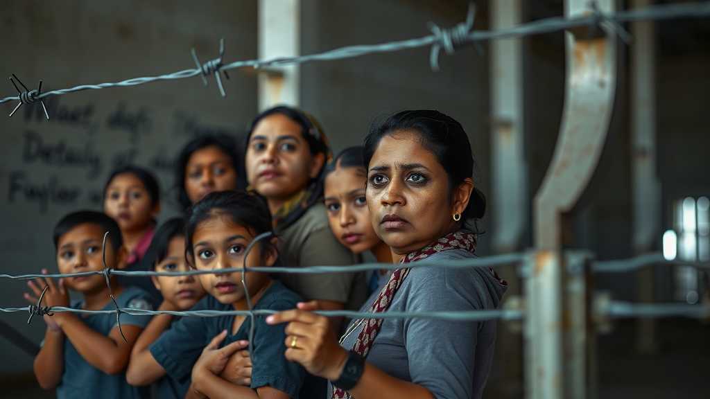 migrant families under watch at a detention facility showcasing their distressjpeg