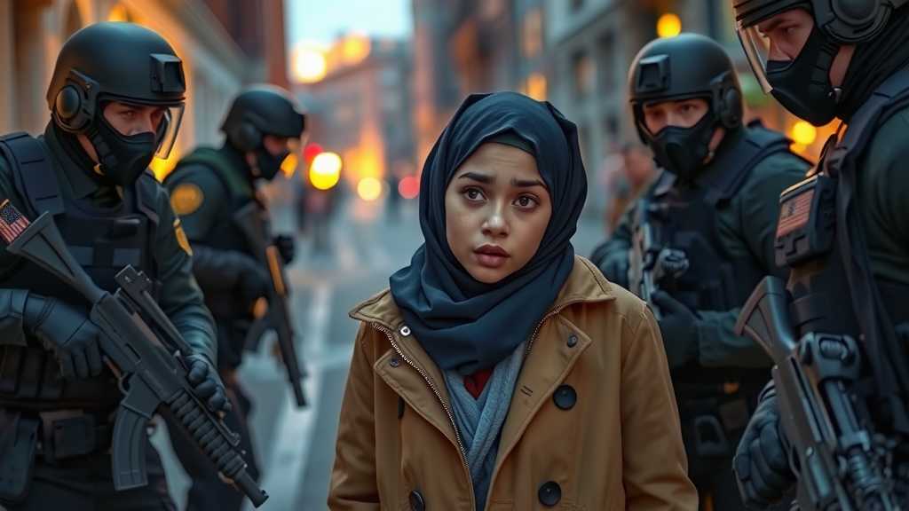 masked government agents confront a student on a city streetjpeg