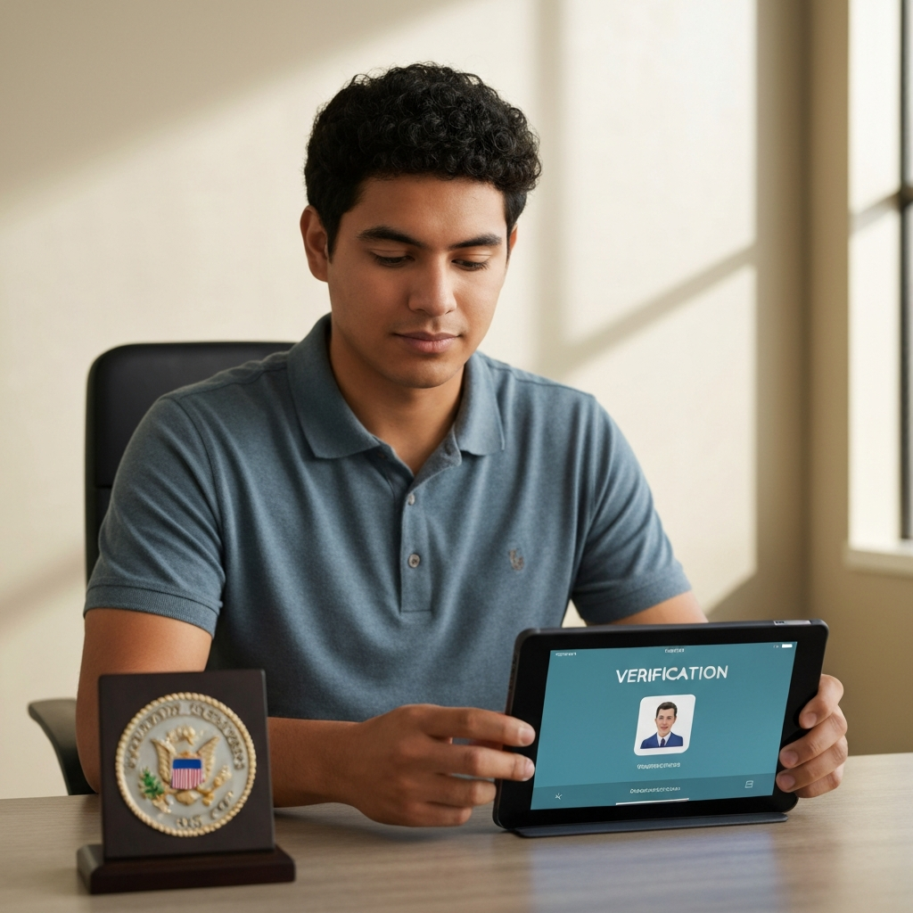 Zava Immigration Law Persona usando la aplicación CBP Home para verificación.