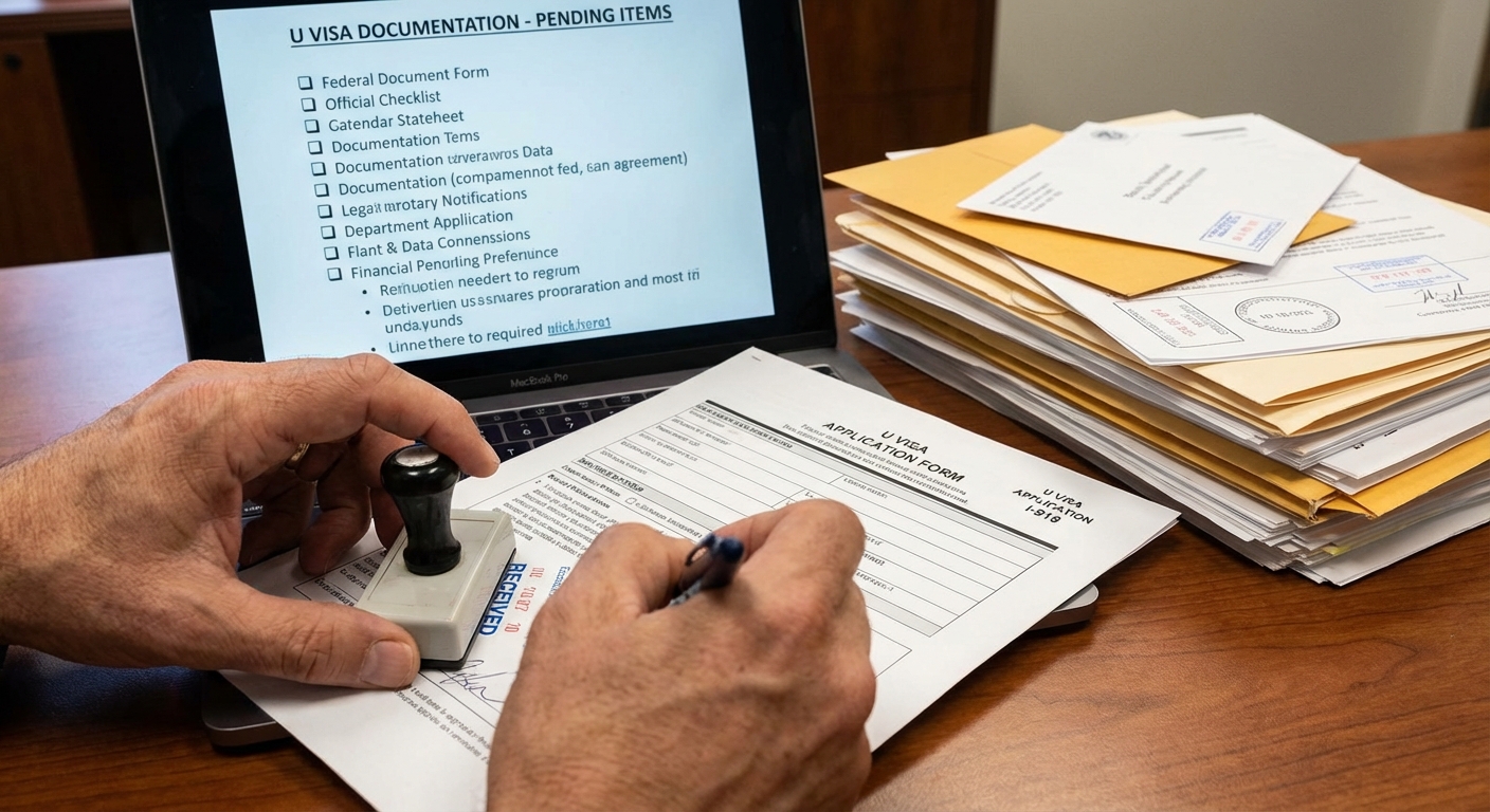 Zava Immigration Law Manos firmando formularios, un paso en el proceso donde la visa U puede ser negada