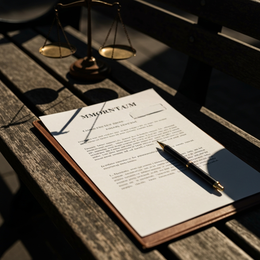 Memo on desk with scales in background