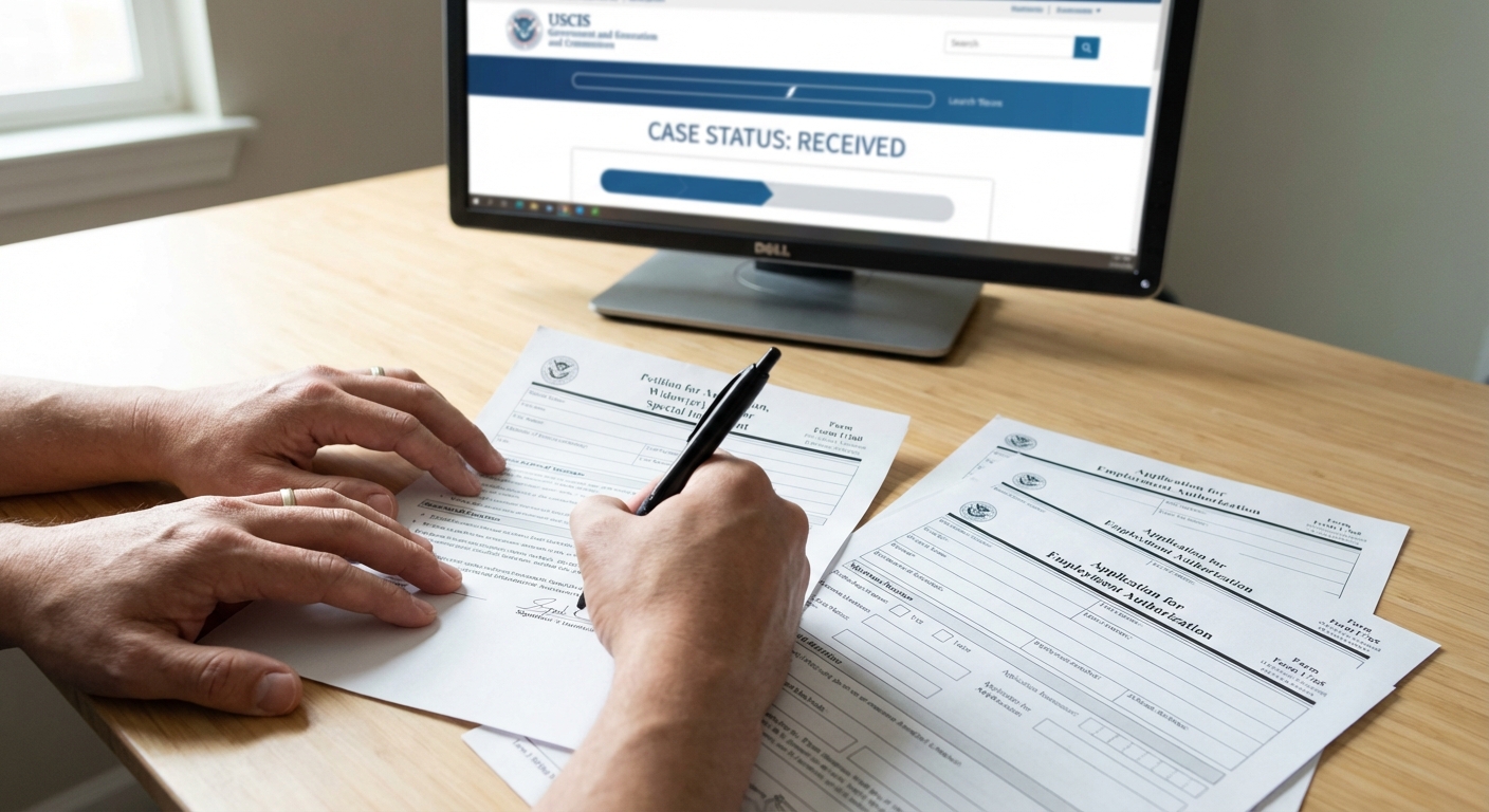 Zava Immigration Law Signing forms in workspace how long does the work permit under vawa take