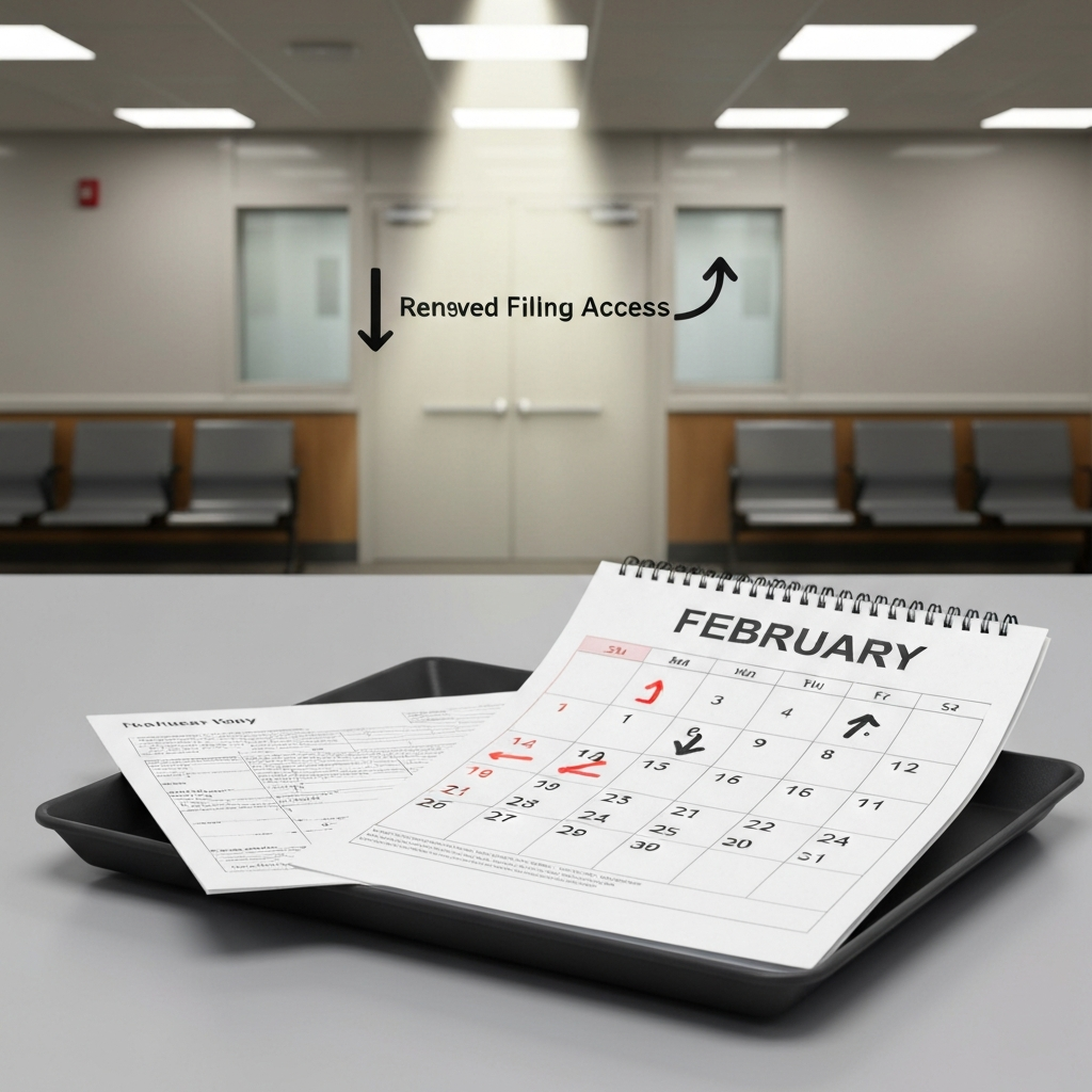 Symbolic empty immigration office scene with calendar