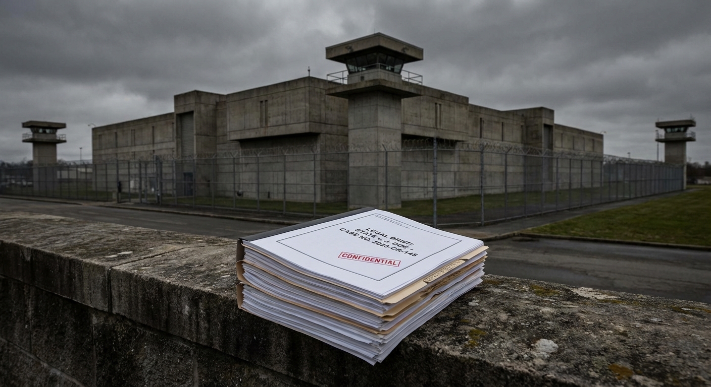 Edificio de centro de detencion y documentos legales, mostrando la incertidumbre de cuanto tiempo puede estar detenido un inmigrante.