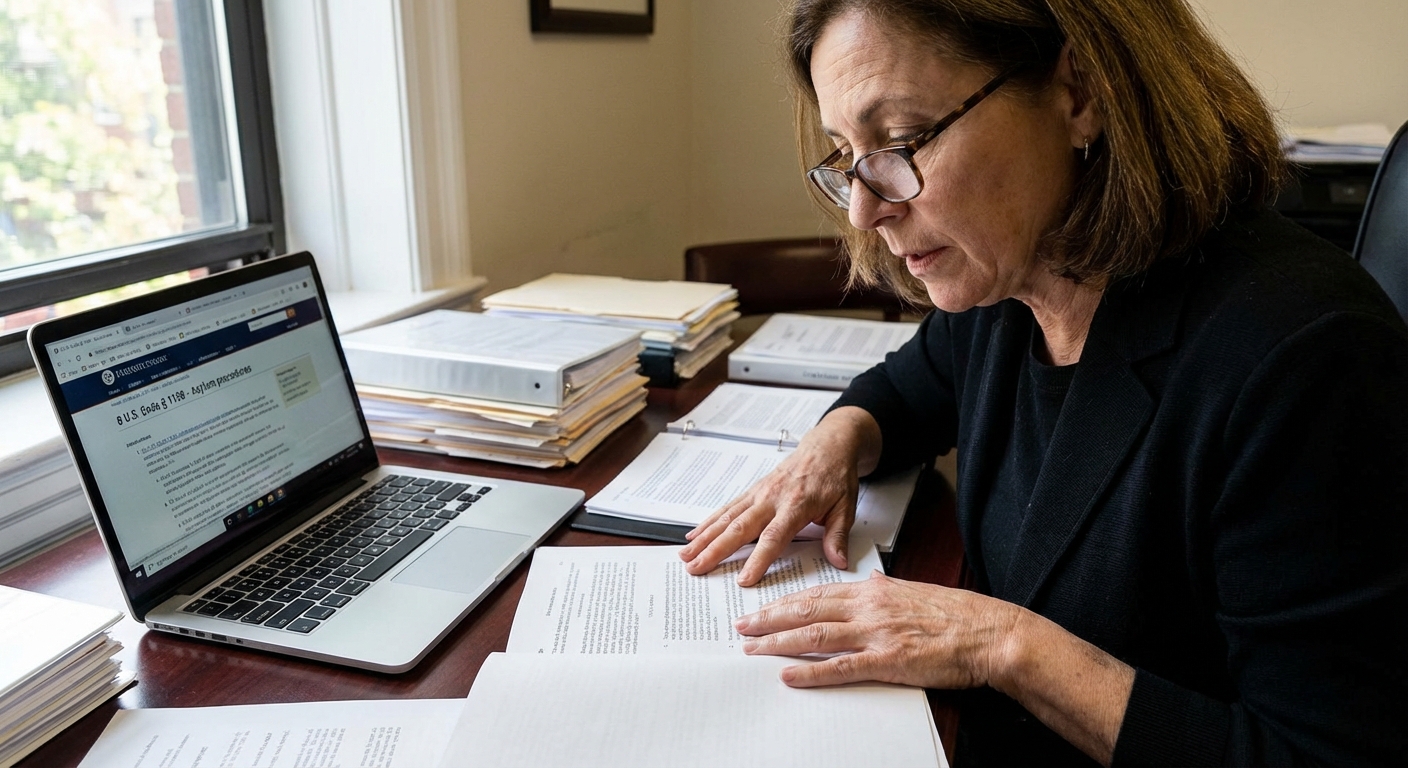 Zava Immigration Law Attorney carefully examining legal documents and federal statutes related to an aggravated felony immigration case.
