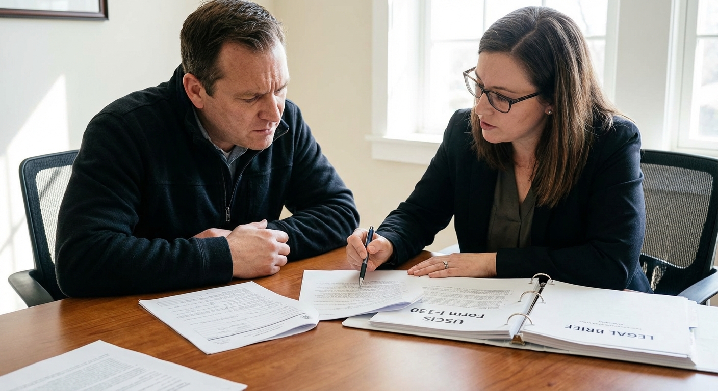 Zava Immigration Law A person reviewing the immigration consequences of a possible crime involving moral turpitude with a lawyer