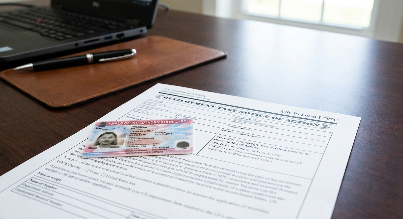 Zava Immigration Law A newly received Employment Authorization Document card and a USCIS receipt notice.