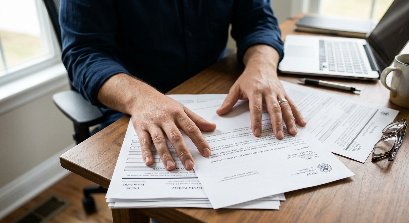 Zava Immigration Law Applicant diligently reviews immigration application documents at a professional desk.