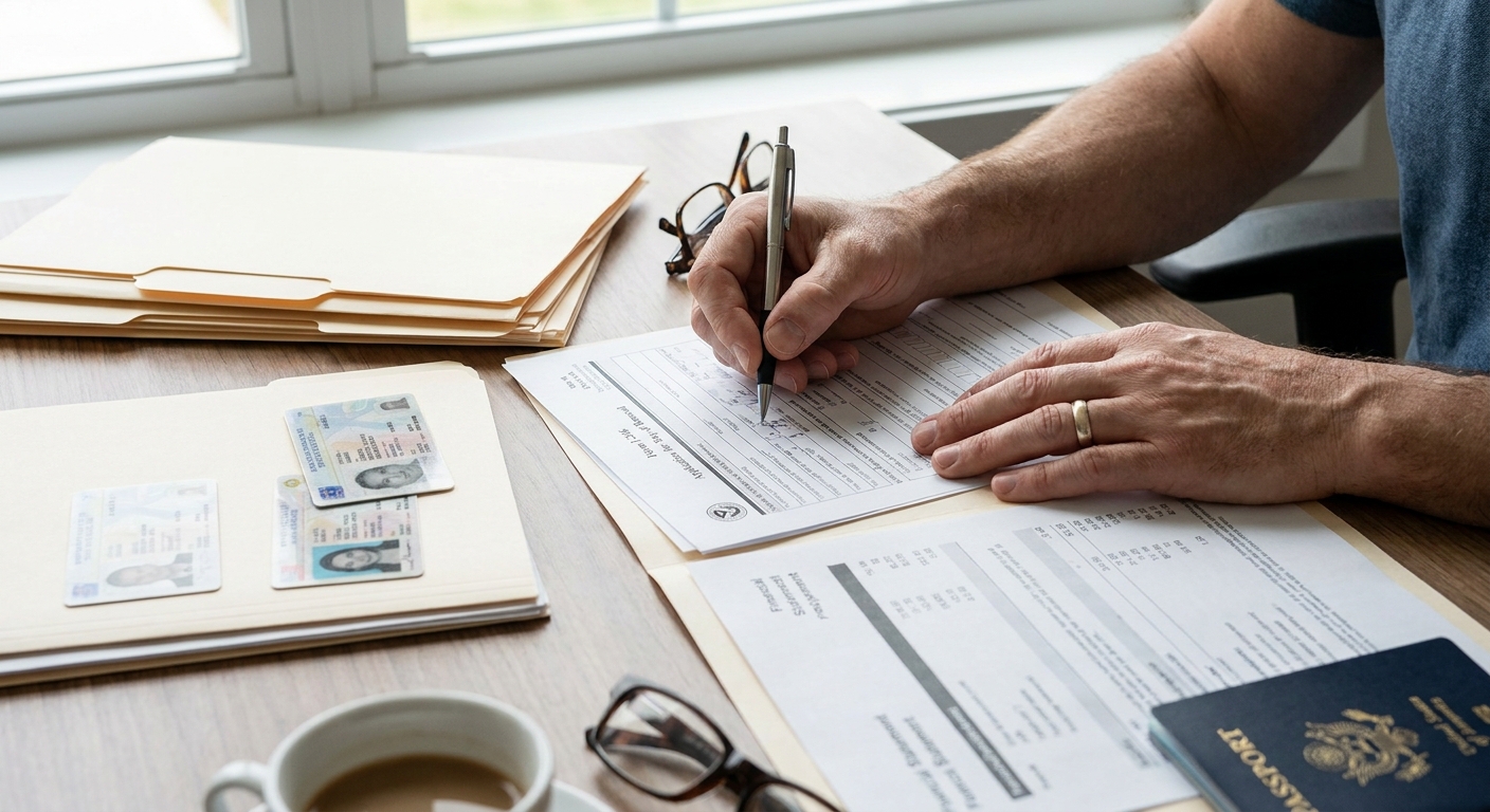 Zava Immigration Law Hands completing ICE Form I-246 for discretionary immigration relief, with supporting evidence organized.