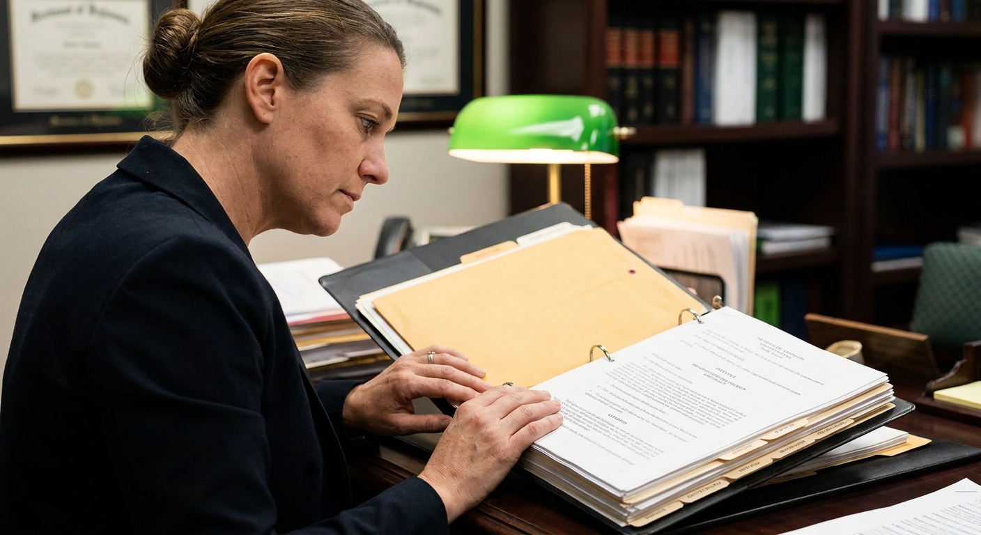Zava Immigration Law Una persona revisando documentos de solicitud de inmigración compilados en un entorno de oficina legal profesional para su green card condicional.