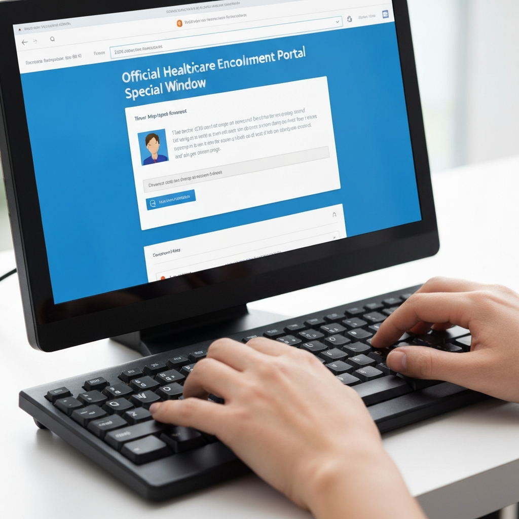 Zava Immigration Law Individual completing an official enrollment form on a digital marketplace for subsidized health plans.