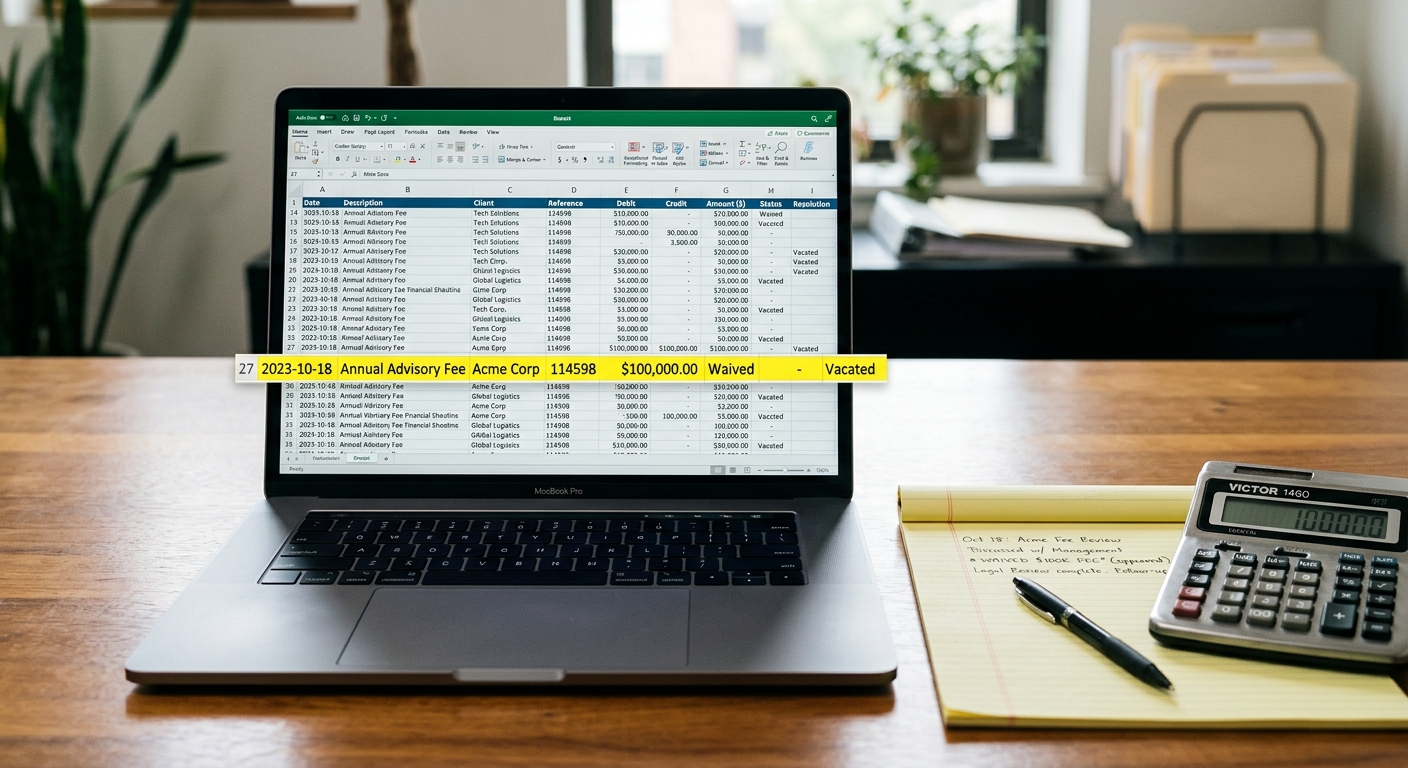 Zava Immigration Law A financial spreadsheet on a laptop screen showing waived corporate fees next to a calculator.