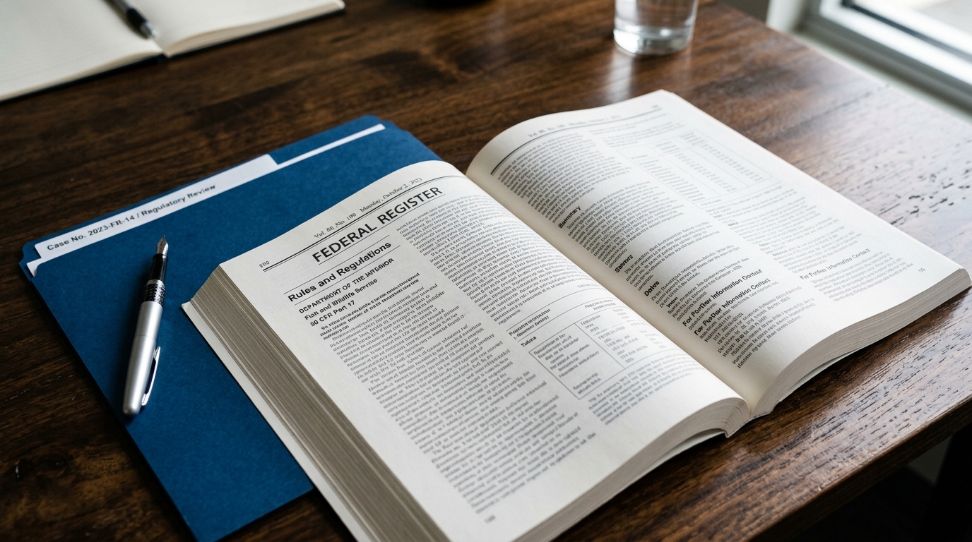 A printed copy of the Federal Register document lying on a desk, representing the recent Public Charge Rule Rescission and its impact on immigration applications.