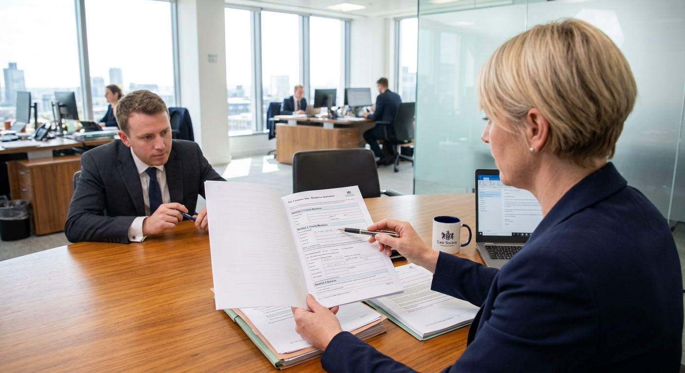 Zava Immigration Law An immigration attorney reviewing application files with a client in a modern office.