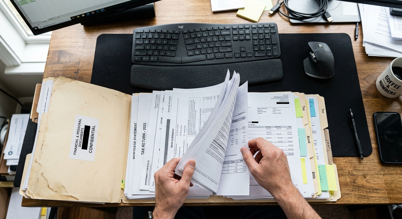 Zava Immigration Law Hands of an officer evaluating a residency application folder during a review process.
