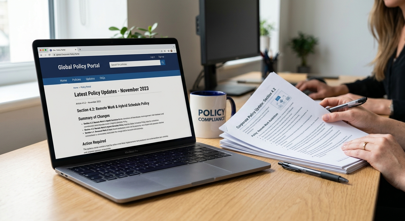 Zava Immigration Law Una pantalla de computadora que muestra actualizaciones de políticas junto a documentos oficiales del programa de ciudadanía.