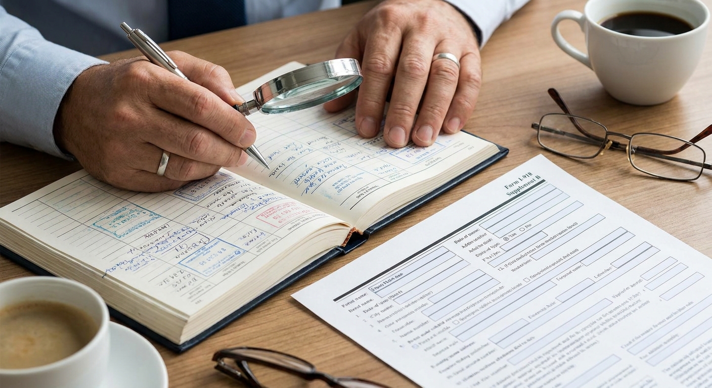 Zava Immigration Law Hands reviewing travel dates and records for U-based adjustment of status.
