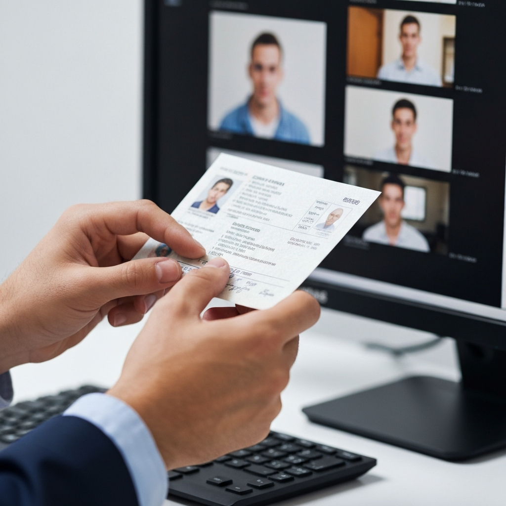 Zava Immigration Law Hands of a hiring manager performing a remote document examination process using a digital screen.