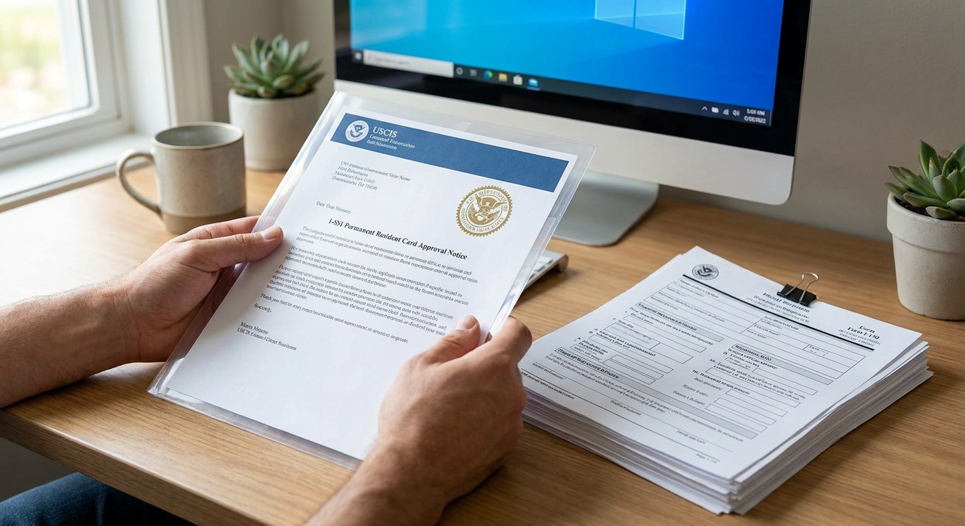 Zava Immigration Law U visa holder organizing documents for Form I-485 adjustment review.