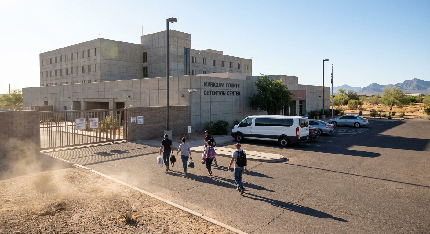 Zava Immigration Law Vista exterior de una instalación carcelaria del Condado de Maricopa tras una orden de liberación legal.