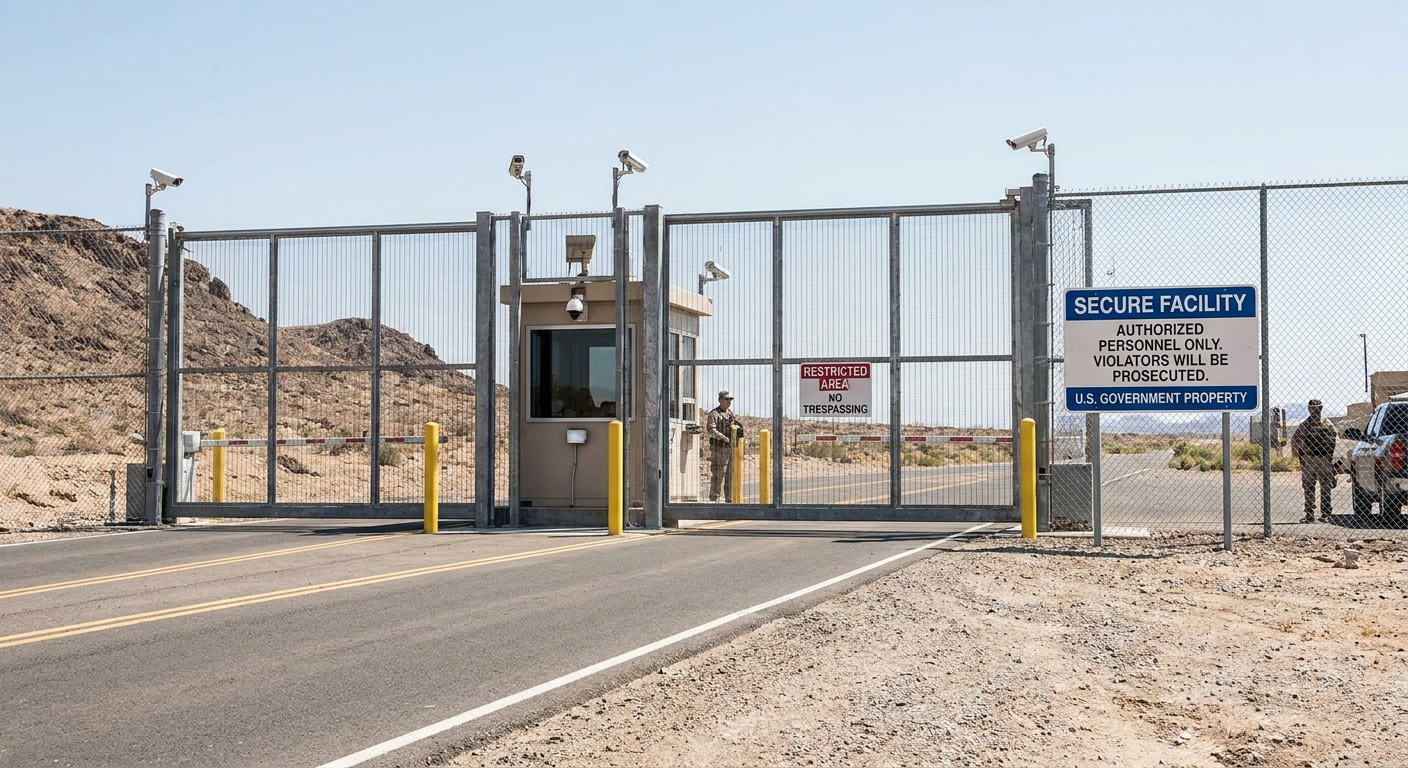 The entrance to the eloy immigration court located within a secure detention facility on Hanna Road.