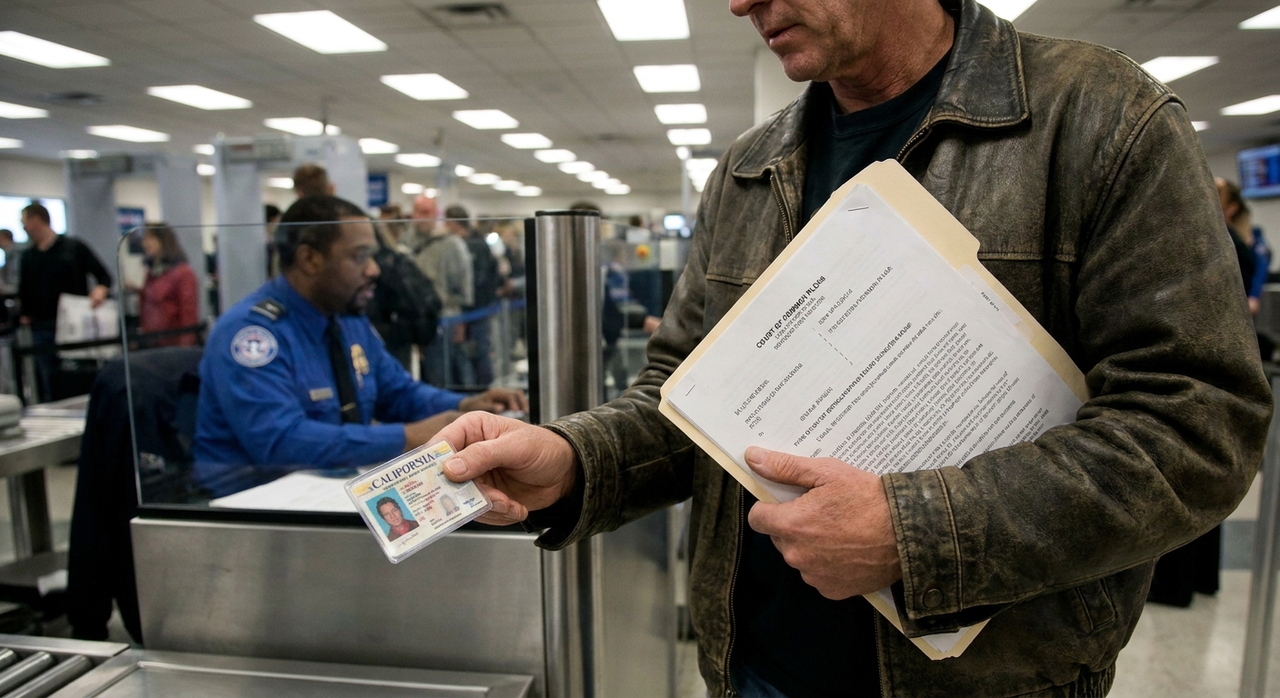 Zava Immigration Law Visitor holding a passport and legal defense files while waiting at a detention center security checkpoint.
